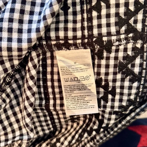 OLD NAVY Smocked Tiered Black White Gingham Plaid Mini Dress w Pockets & Tassels - Picture 9 of 13